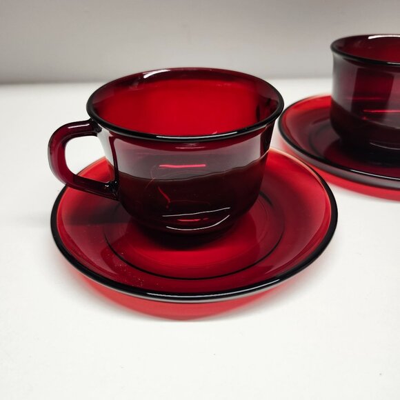 Ruby Red Glass Arcoroc France Classique Design Cup & Saucer Sets - Picture 2 of 10